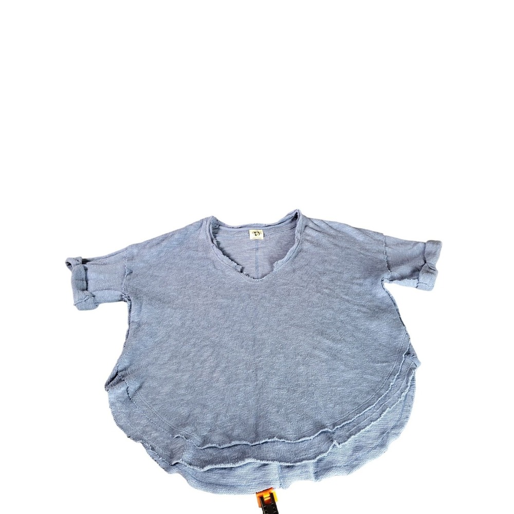 We The Free Distressed Tight Knit Sweater Women Sz S‎ Blue V Neck Everyday Boho